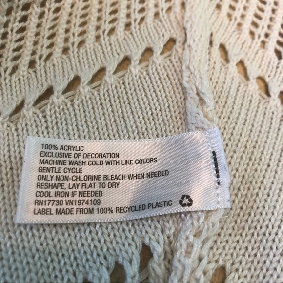 Knox Rose White Floral Lace Open Acrylic Cardigan Sweater Womens Size Large - Picture 8 of 8